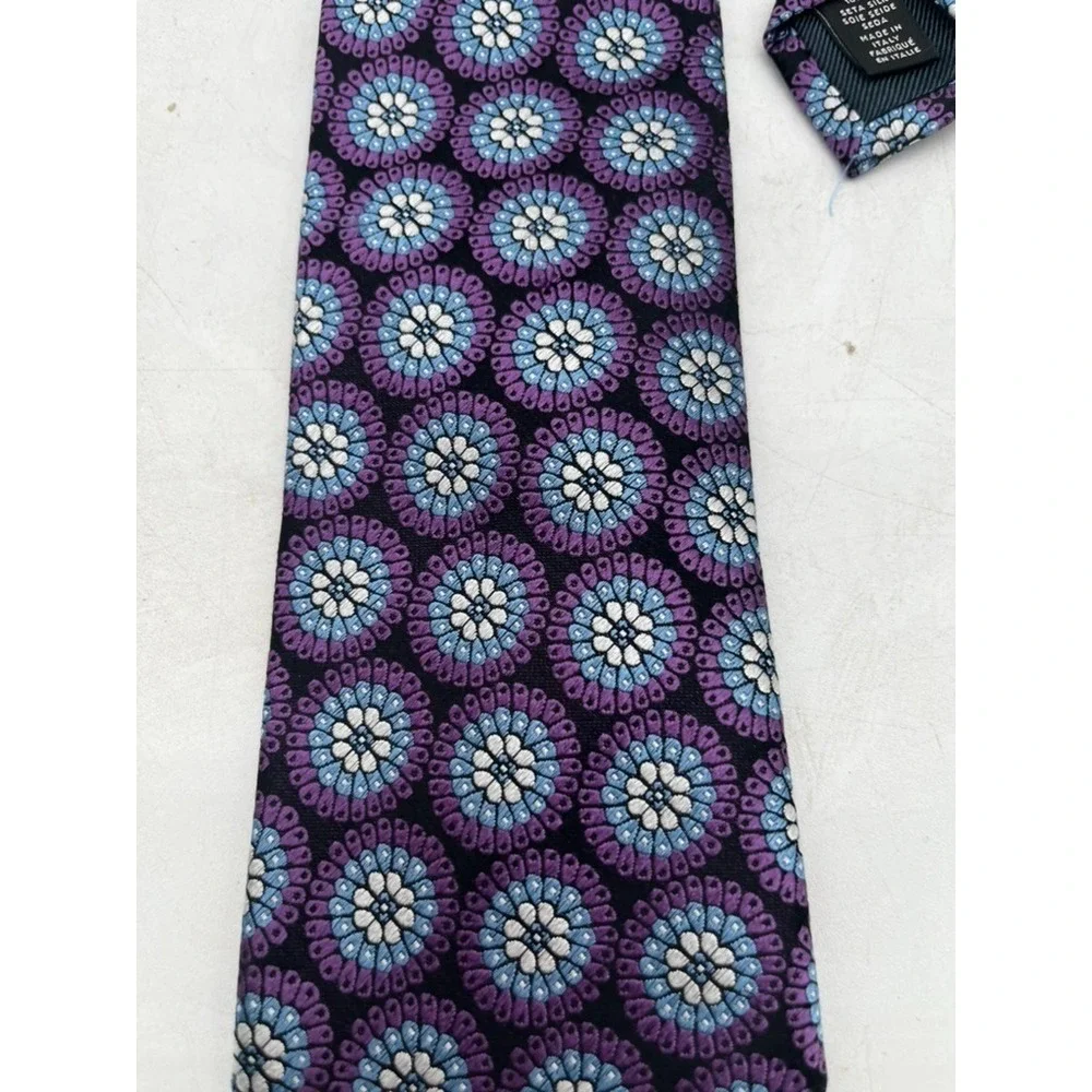 NWT Ermenegildo Zegna Silk Tie Purple BlueWhite Floral Made in Italy Size 59